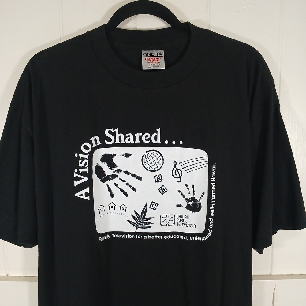 Vintage Single Stitch Hawaii Public Television T-Shirt Men's XL Cotton Black USA